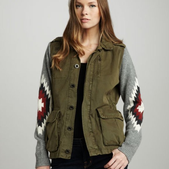 Scotch & Soda Jackets & Blazers - Maison Scotch Knit Sleeve Button Army Jacket Green